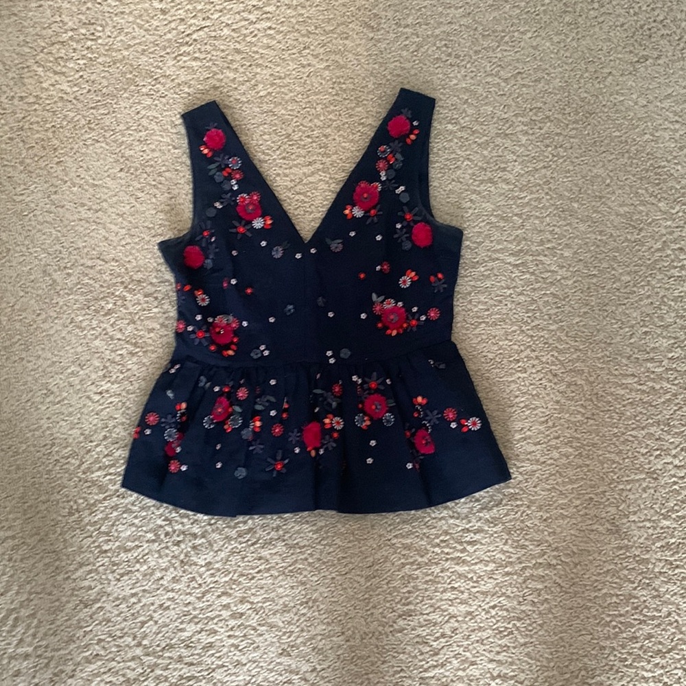 Navy blue beaded peplum top